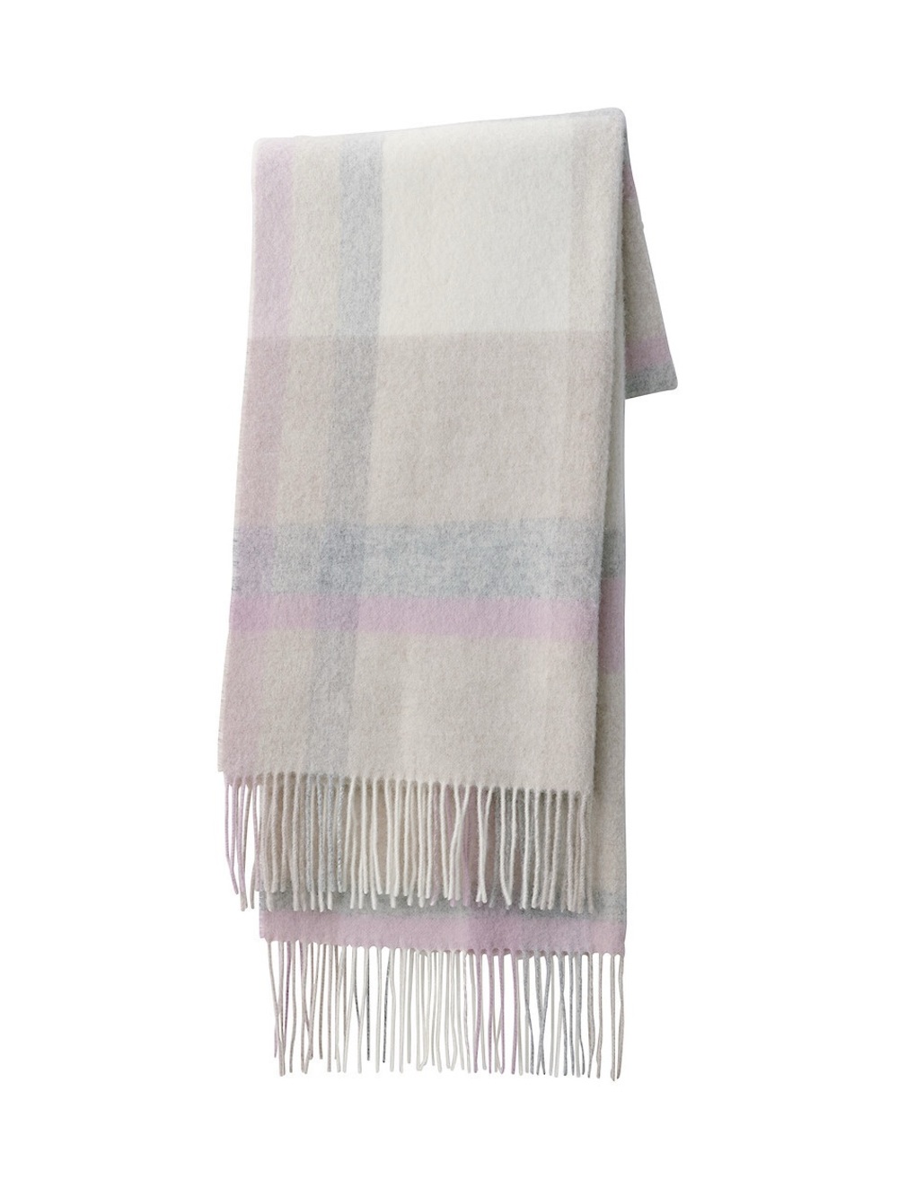 NEW Muji 100% Wool Scarf in Purple Grey Beige Ivory Check